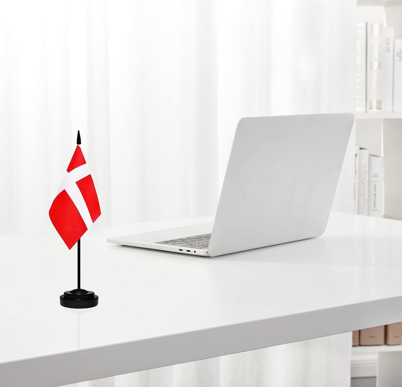 BCLin Denmark Desk Flag Set, 2 Pack Danish Table Office Flags, Small Mini Desktop Flag With 12" Solid Black Pole, Black Base, Miniature Desktop Flag - Image 5
